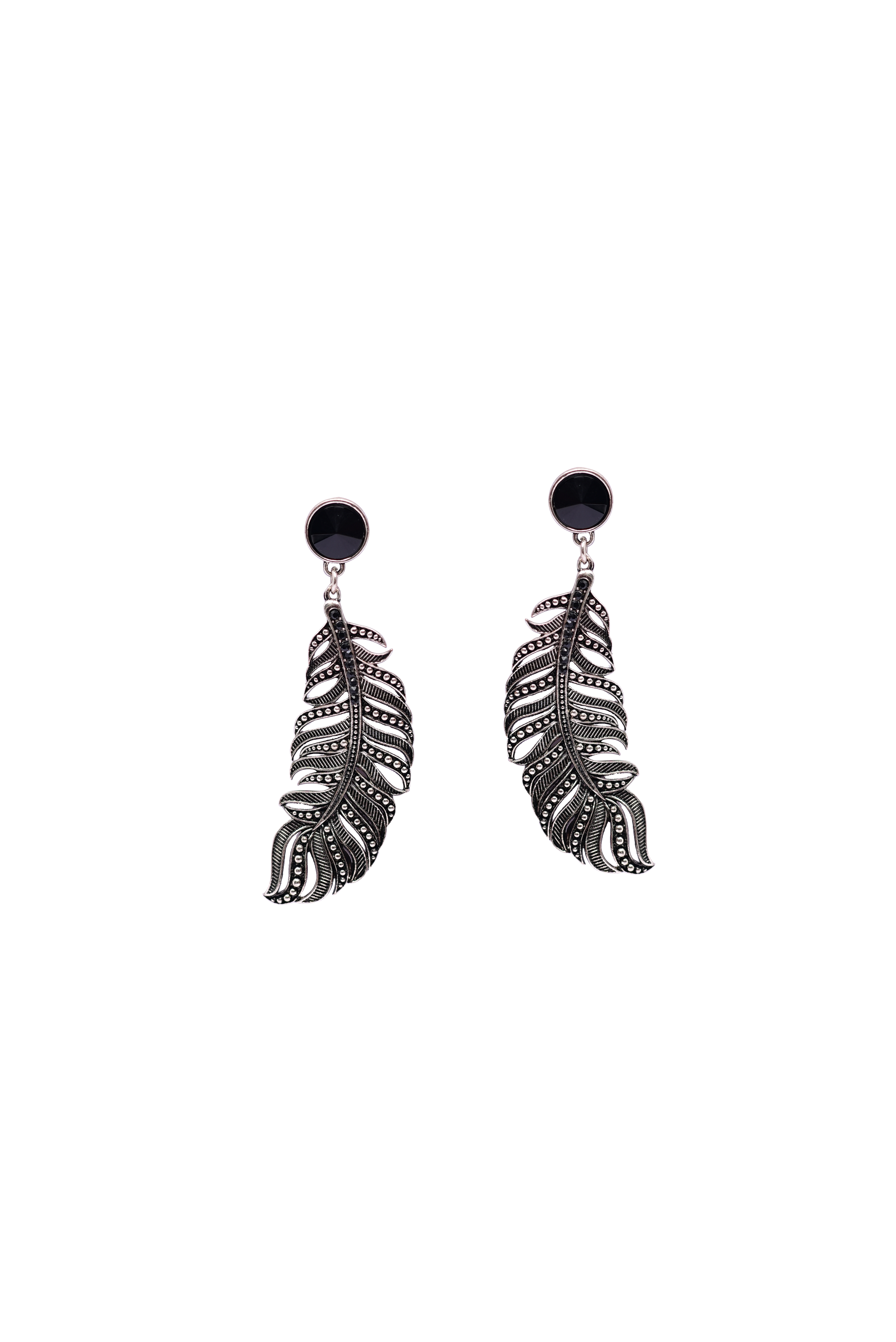 Namokriti Antique Feather Drop Earrings – Boho Chic in Oxidized Silver